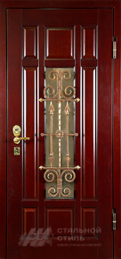 Филенчатая дверь с отделкой МДФ со стеклом и ковкой с отделкой МДФ ПВХ - фото